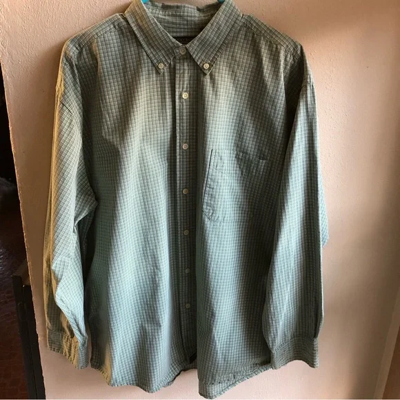 American Eagle Outfitters Casual Green/Navy/Cream Plaid Button-down Shirt. Large - Picture 5 of 12